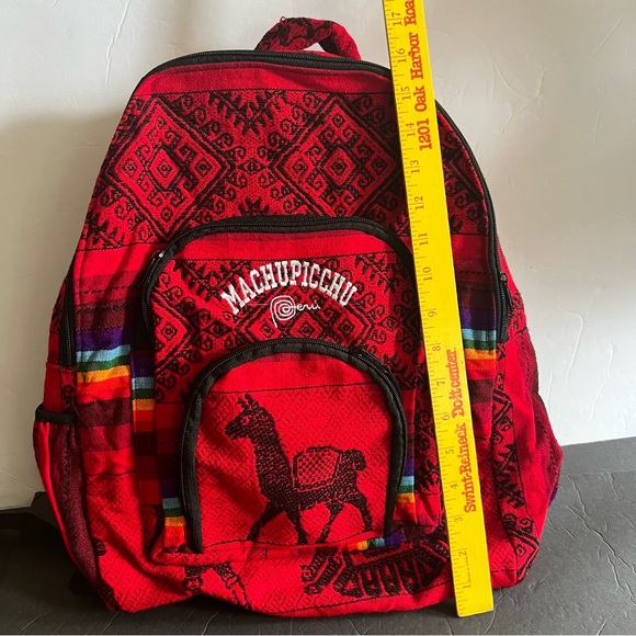 Backpack Machu Picchu Alpaca Lama Handwoven Red - Picture 5 of 12